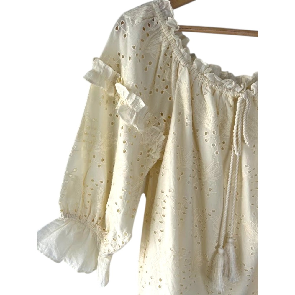 Anthropologie Worn Heart Eyelet Peasant Blouse Ivory Boho Cottagecore 8 NWT - Picture 7 of 11